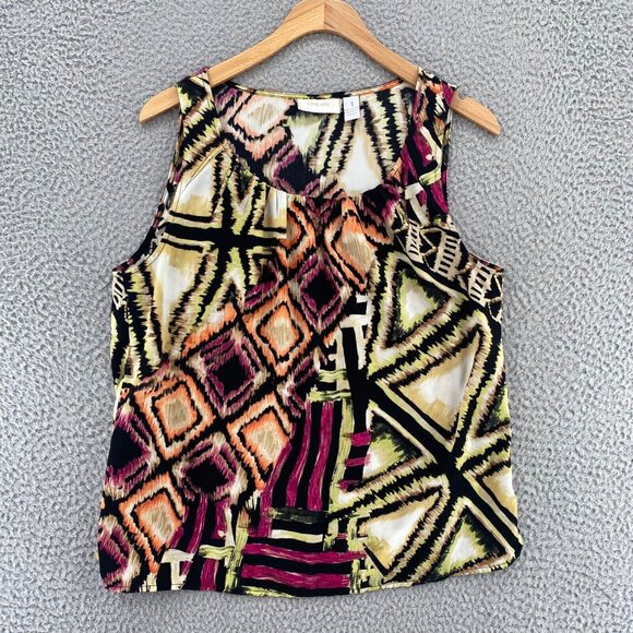Chicos Top Womens 1 US Medium Multicolor Sleeveless Ruched Neck Blouse Casual - Picture 10 of 10